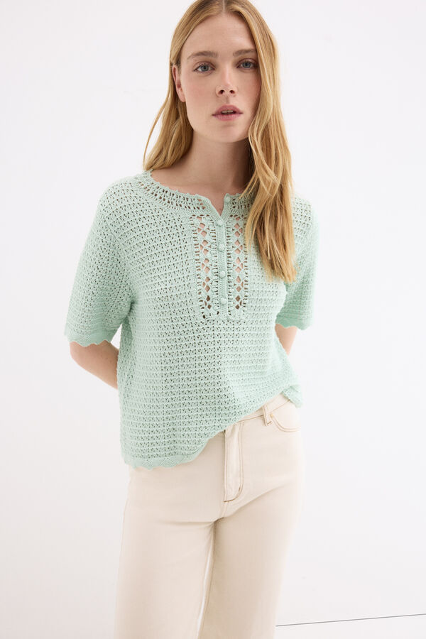 Pedro del Hierro Top de tejido crochet Turquesa