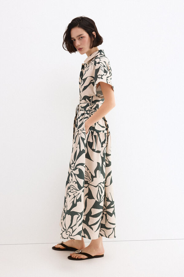 Pedro del Hierro Vestido camisero estampado Beige