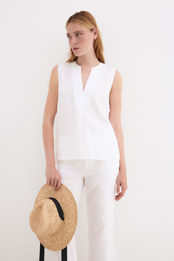 Pedro del Hierro Top liso lino Blanco