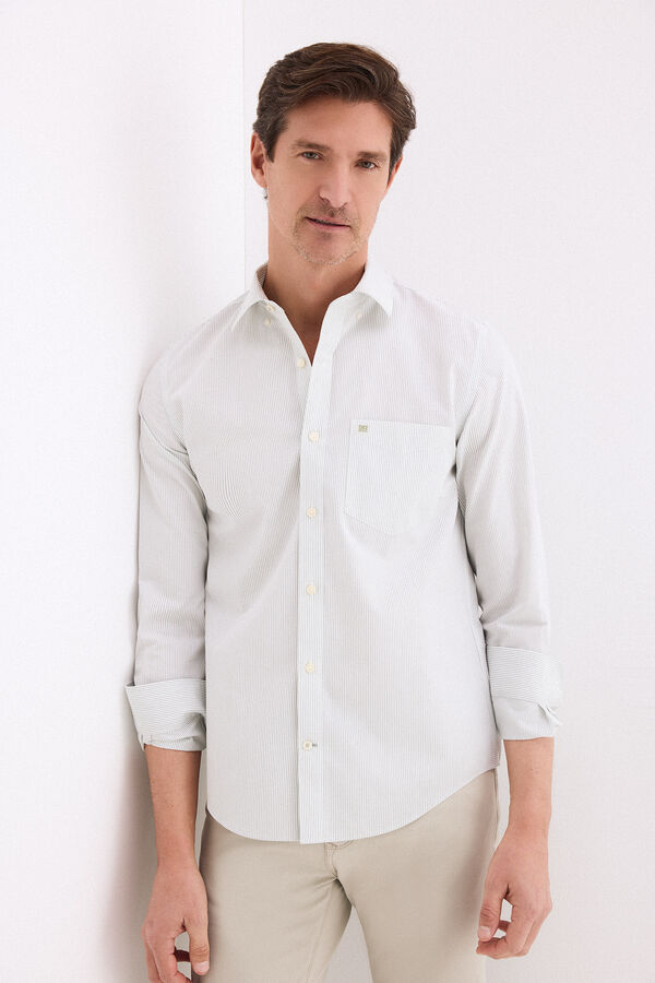 Pedro del Hierro Camisa non iron + antimanchas rayas Verde