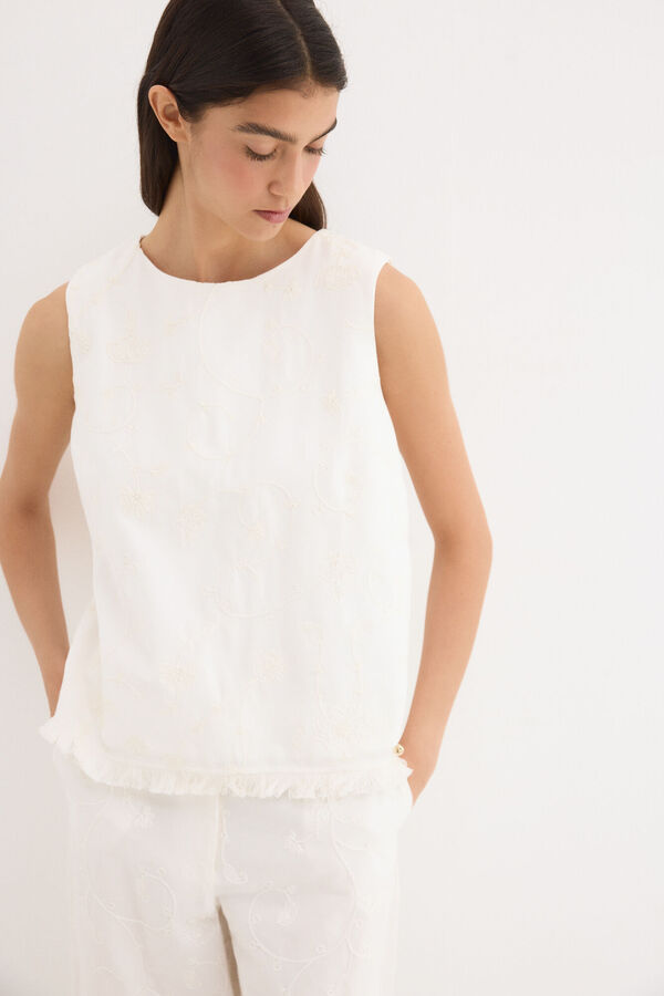 Pedro del Hierro Top bordado Blanco