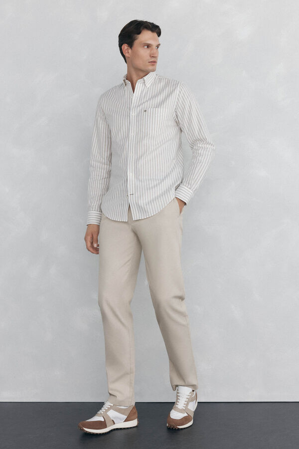 Pedro del Hierro Camisa de rayas oxford non iron Beige