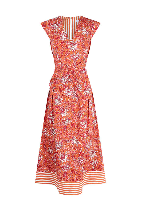 Pedro del Hierro Vestido estampado con lazo en la cintura Beige