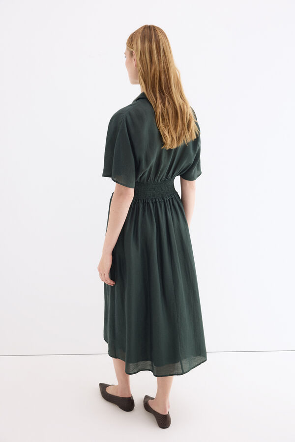 Pedro del Hierro Vestido midi con frunces en la cintura Verde