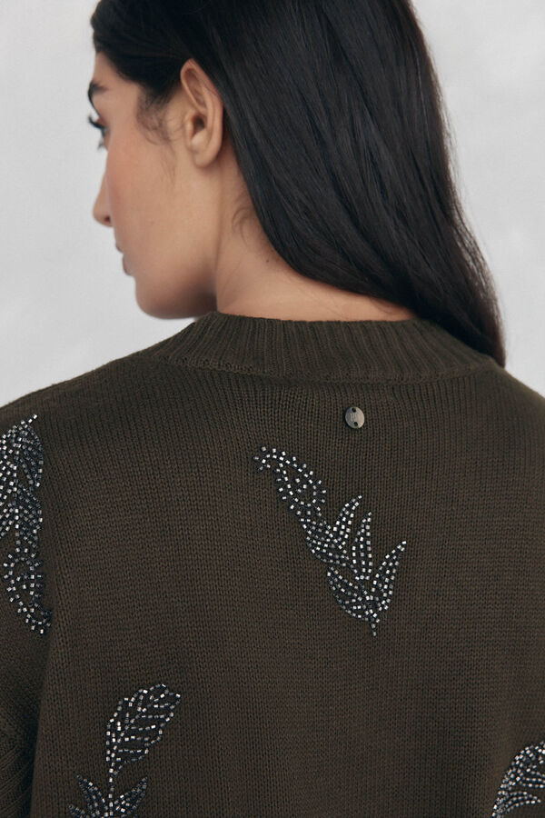 Pedro del Hierro Chaleco de punto con cuello en pico y pedrer&iacute;a bordada Verde