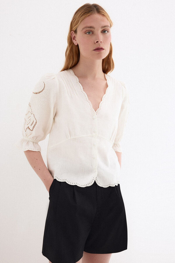 Pedro del Hierro Blusa lino bordados Crudo