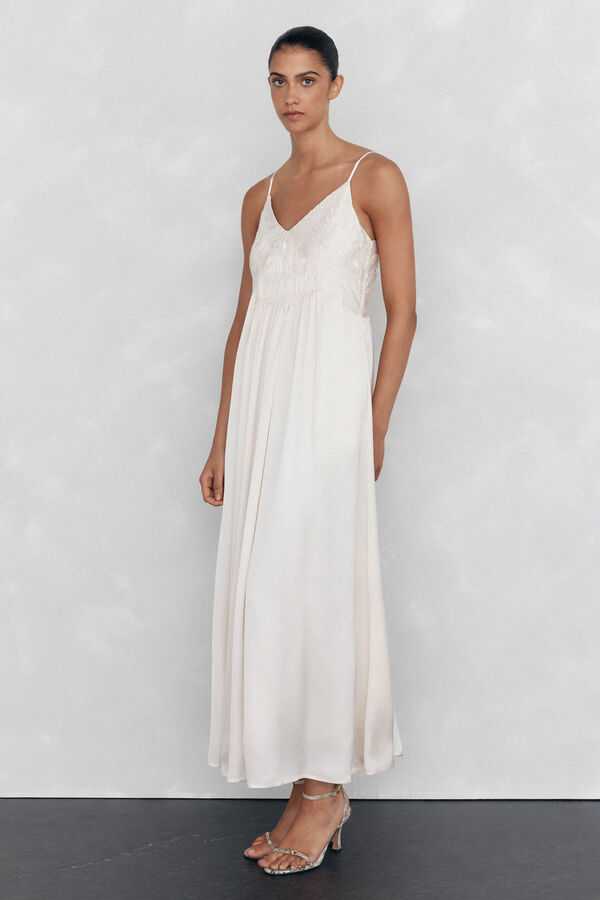 Pedro del Hierro Vestido lencero con detalle de frunces Beige