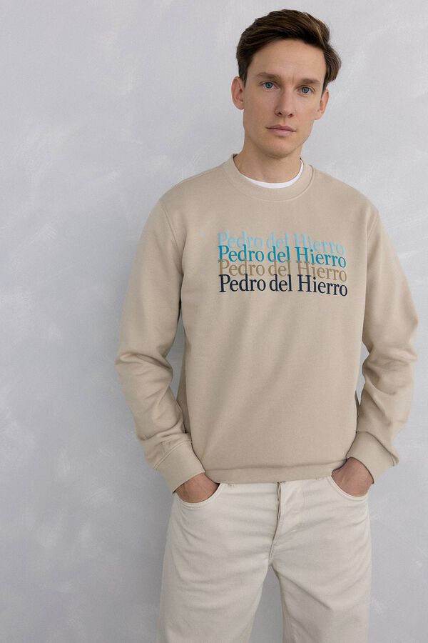 Pedro del Hierro Sudadera logo cuello caja Beige