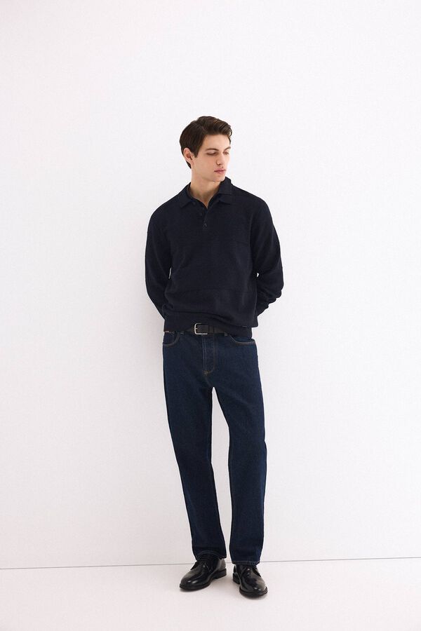 Pedro del Hierro Jersey polo manga larga algod&oacute;n estructura Azul