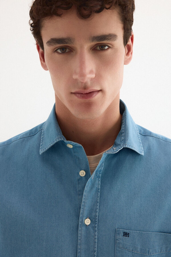 Pedro del Hierro Camisa denim tejido italiano Azul