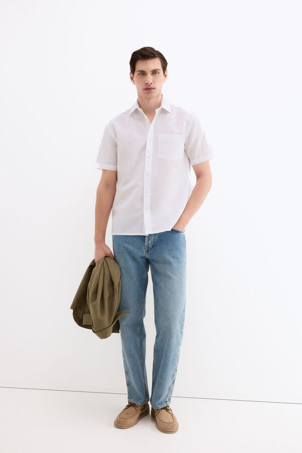 Pedro del Hierro Camisa lisa lino algod&oacute;n Blanco