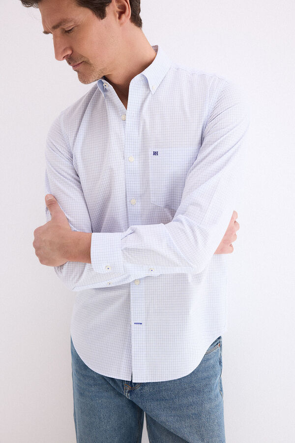 Pedro del Hierro Camisa non iron + antimanchas cuadros Azul