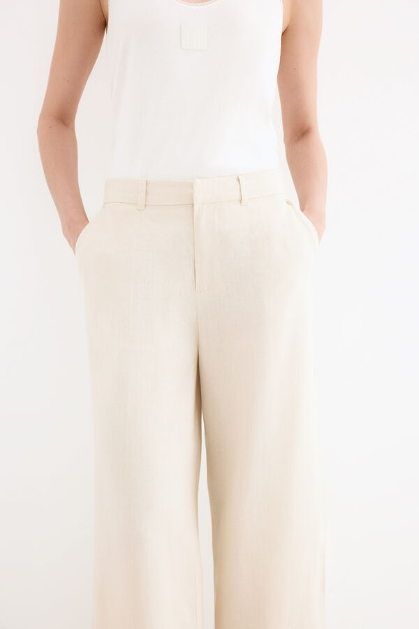 Pedro del Hierro Pantal&oacute;n recto de lino Crudo