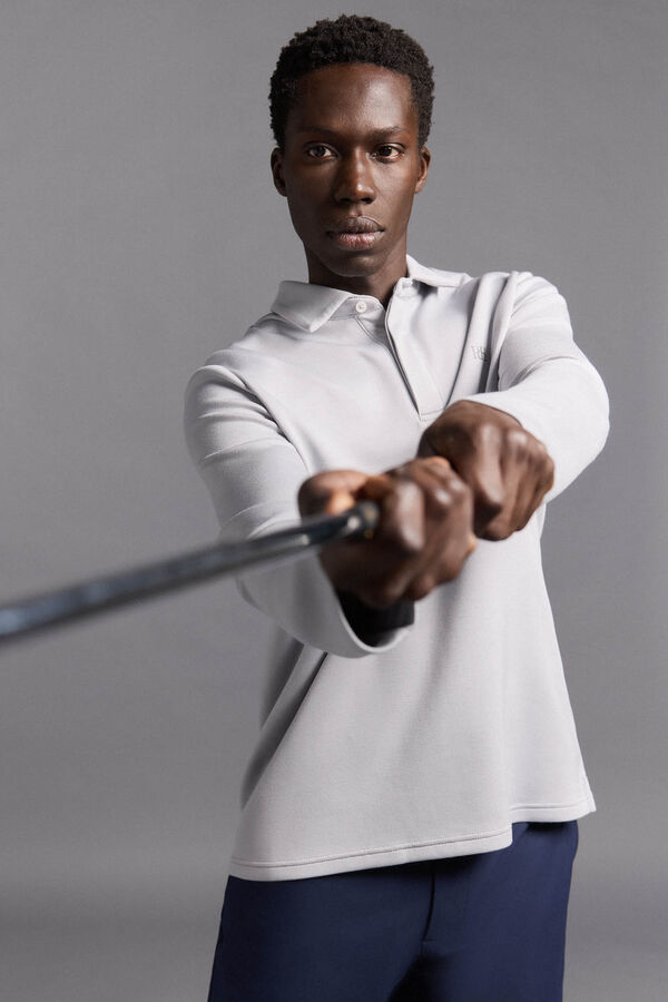 Pedro del Hierro Polo liso manga larga golf Gris