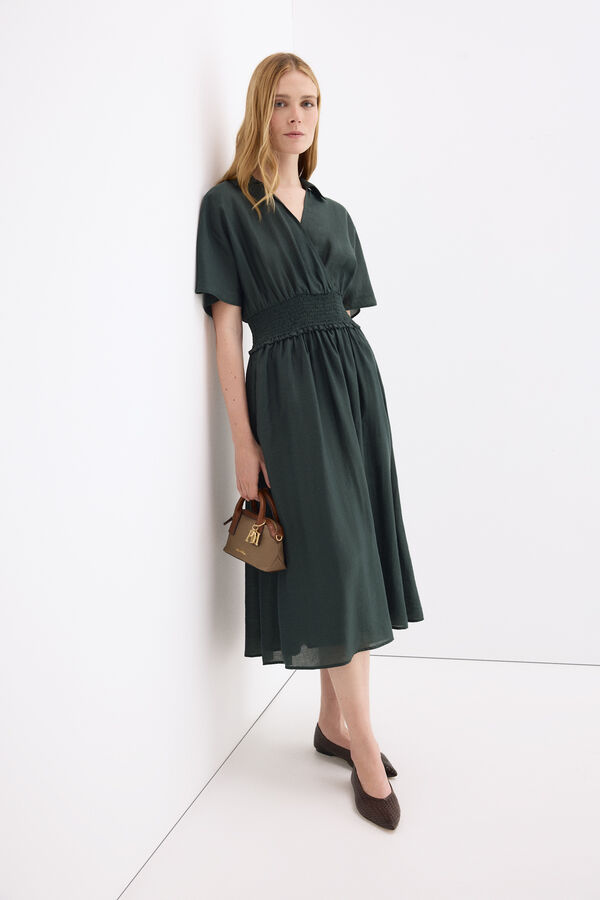 Pedro del Hierro Vestido midi con frunces en la cintura Verde