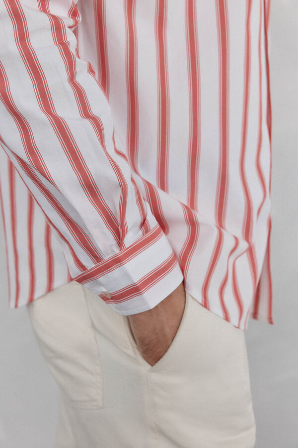 Pedro del Hierro Camisa de popel&iacute;n a rayas Rojo