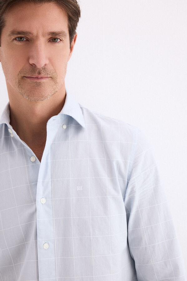 Pedro del Hierro Camisa popel&iacute;n labrado cuadros Azul