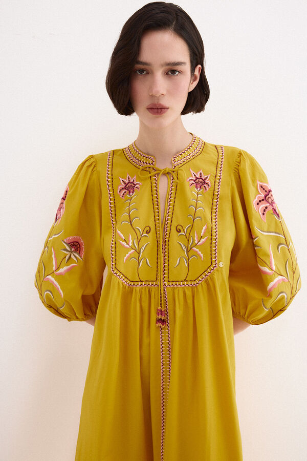 Pedro del Hierro Vestido t&uacute;nica bordados Amarillo