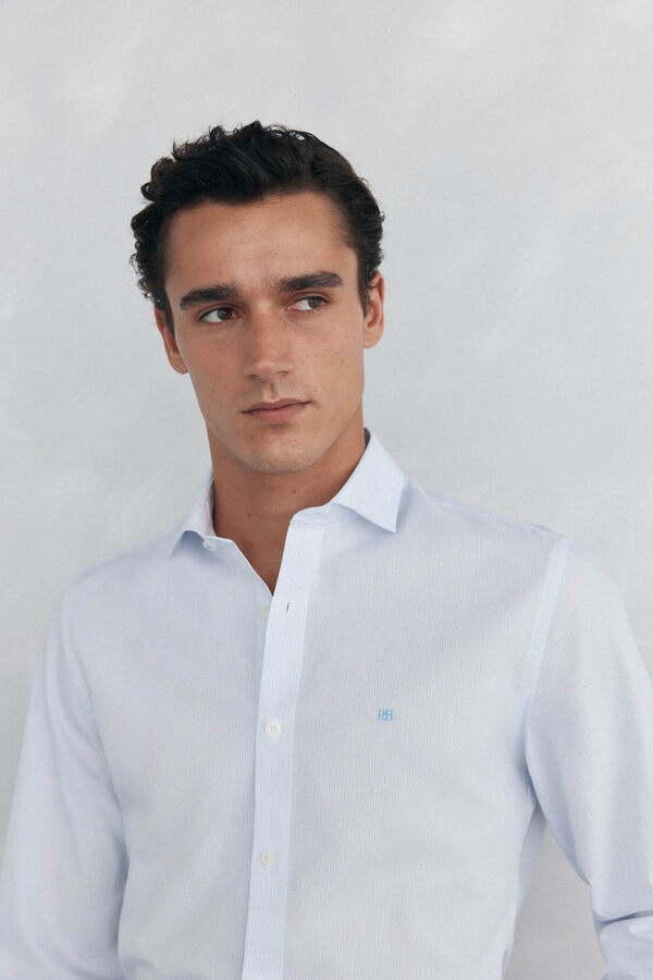 Pedro del Hierro Camisa de microrrayas f&aacute;cil planchado + anti olor slim fit Azul