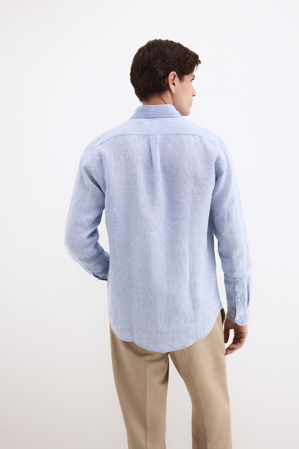Pedro del Hierro Camisa lino lisa Azul