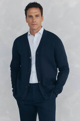 Pedro del Hierro C&aacute;rdigan de punto de algod&oacute;n con cuello en pico y botones Azul