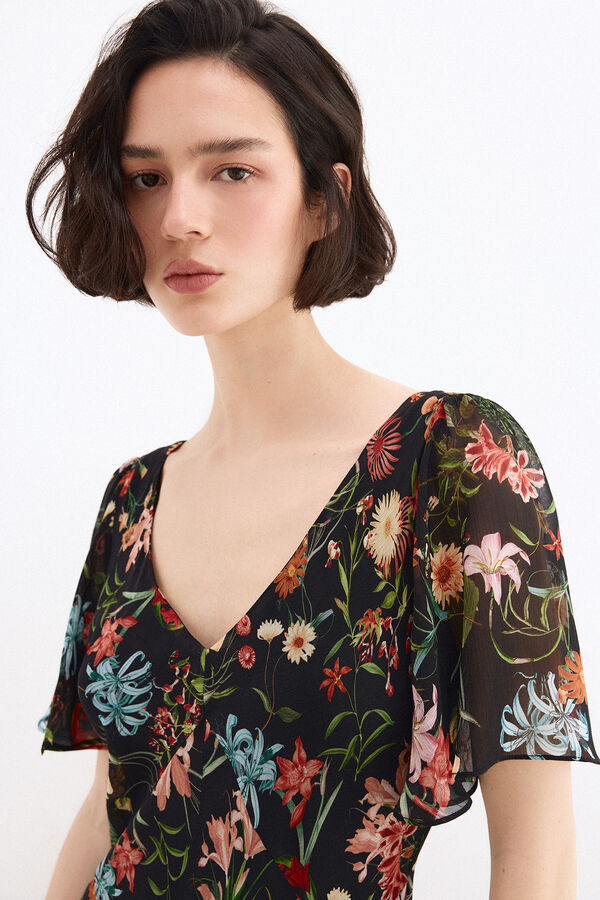 Pedro del Hierro Vestido largo estampado con cortes Azul
