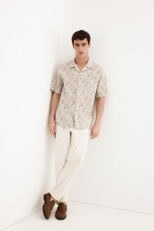 Pedro del Hierro Camisa estampada manga corta Beige