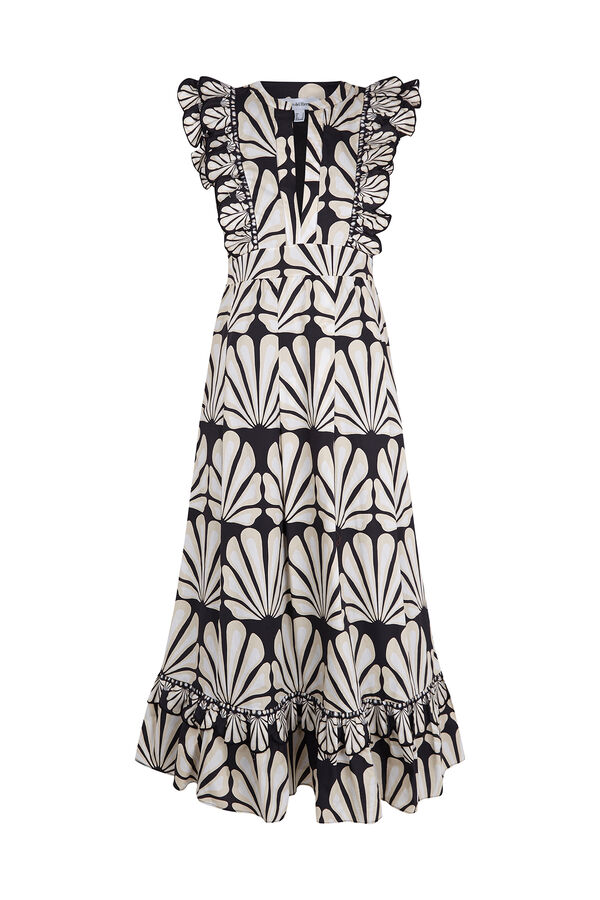 Pedro del Hierro Vestido algod&oacute;n volantes Beige