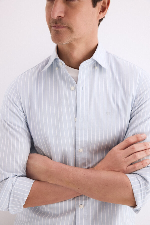 Pedro del Hierro Camisa popel&iacute;n labrado rayas Azul