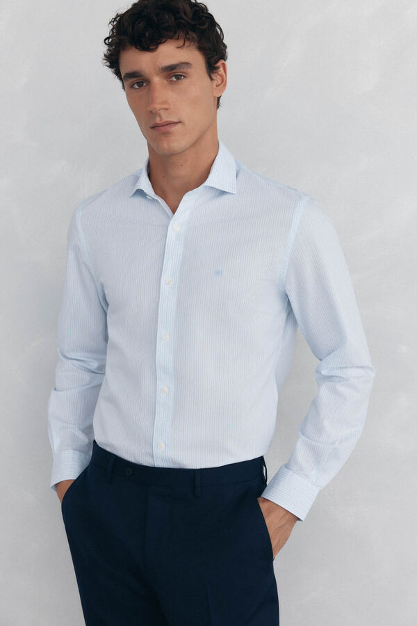 Pedro del Hierro Camisa de rayas f&aacute;cil planchado + anti olor slim fit Azul