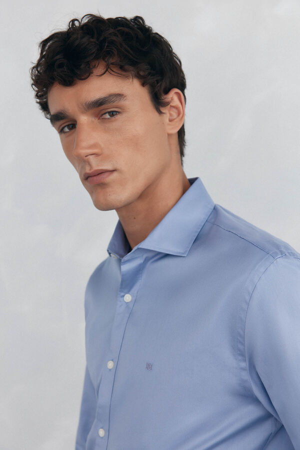 Pedro del Hierro Camisa lisa twill f&aacute;cil plancha + anti olor slim fit Azul