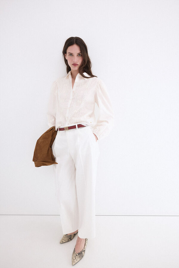 Pedro del Hierro Pantalones wide leg classic Blanco