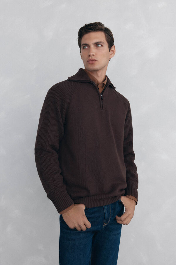 Pedro del Hierro Su&eacute;ter cuello vespa Marr&oacute;n