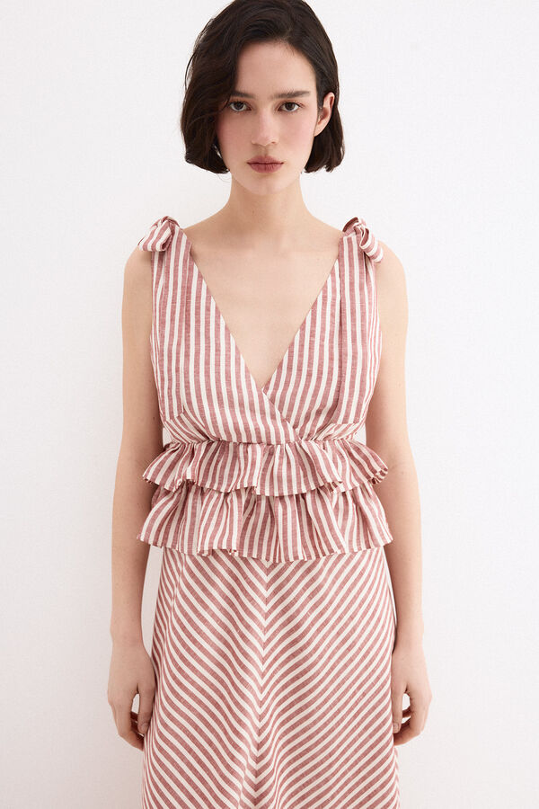 Pedro del Hierro Vestido largo de lino con detalle de lazos Rosa