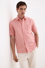 Pedro del Hierro Camisa lisa lino algod&oacute;n Coral
