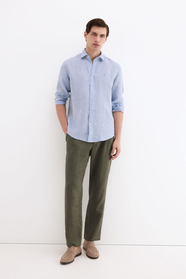 Pedro del Hierro Pantal&oacute;n lino regular fit Verde