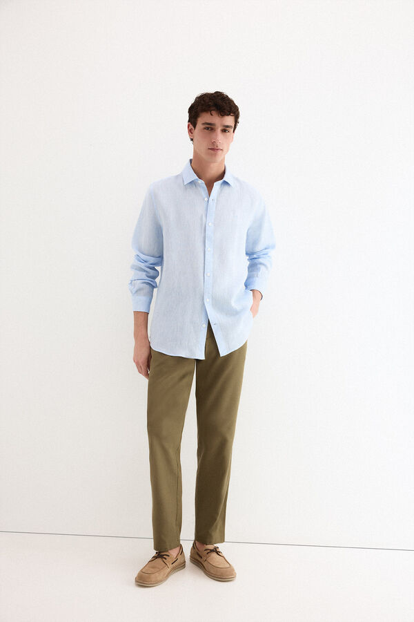Pedro del Hierro Camisa lino lisa Azul