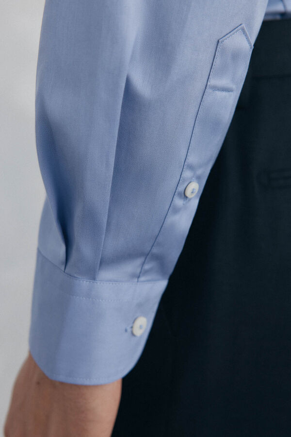 Pedro del Hierro Camisa lisa twill f&aacute;cil plancha + anti olor slim fit Azul