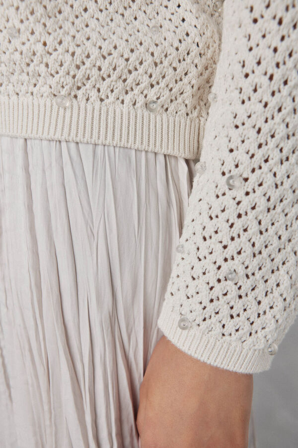 Pedro del Hierro Top de tejido fantas&iacute;a con cristalitos Beige