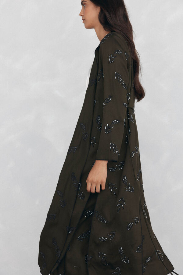 Pedro del Hierro Chaleco largo bordado Marr&oacute;n