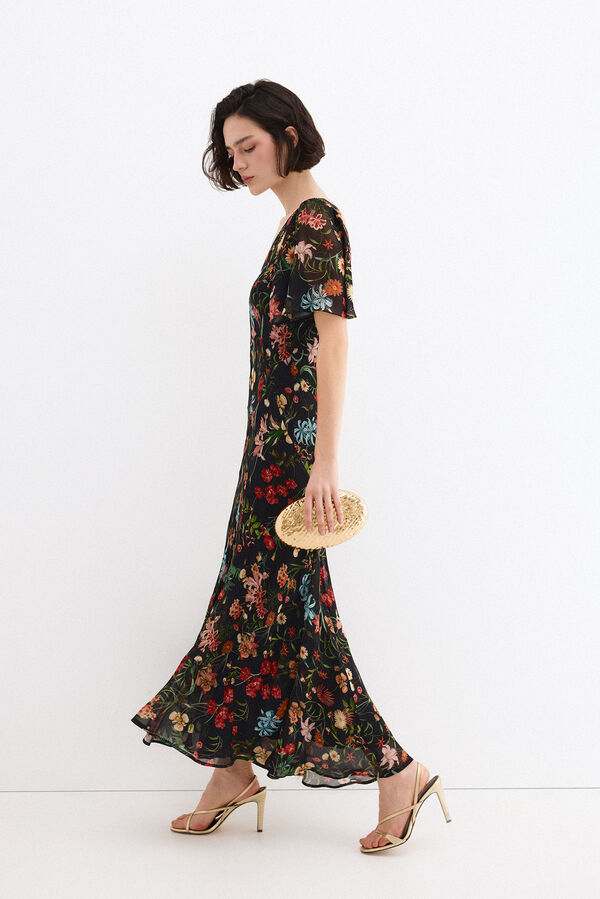 Pedro del Hierro Vestido largo estampado con cortes Azul