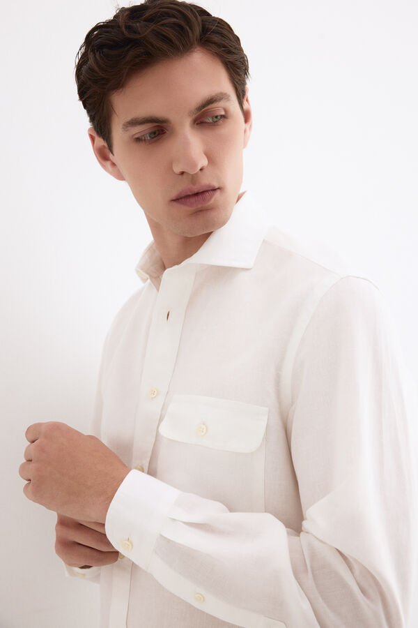 Pedro del Hierro Camisa lino bolsillos Crudo