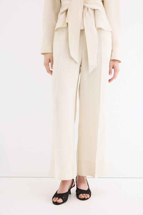 Pedro del Hierro Pantal&oacute;n recto de lino Crudo