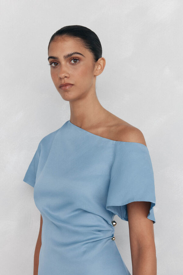 Pedro del Hierro Vestido midi asim&eacute;trico con aplique Azul