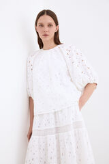Pedro del Hierro Top manga al codo calado Blanco