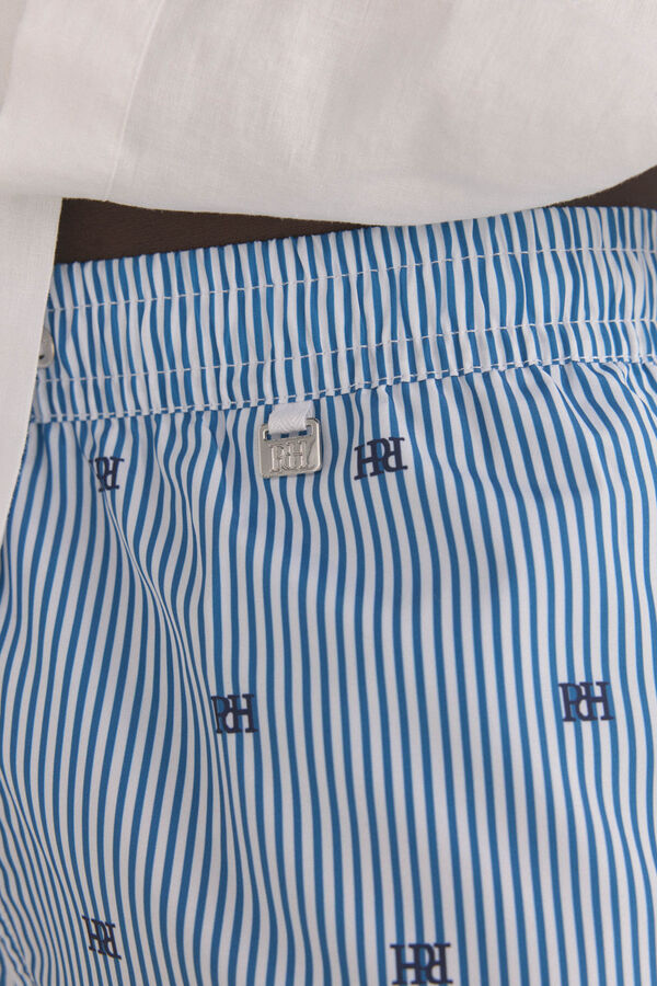 Pedro del Hierro Ba&ntilde;ador estampado rayas logos Azul