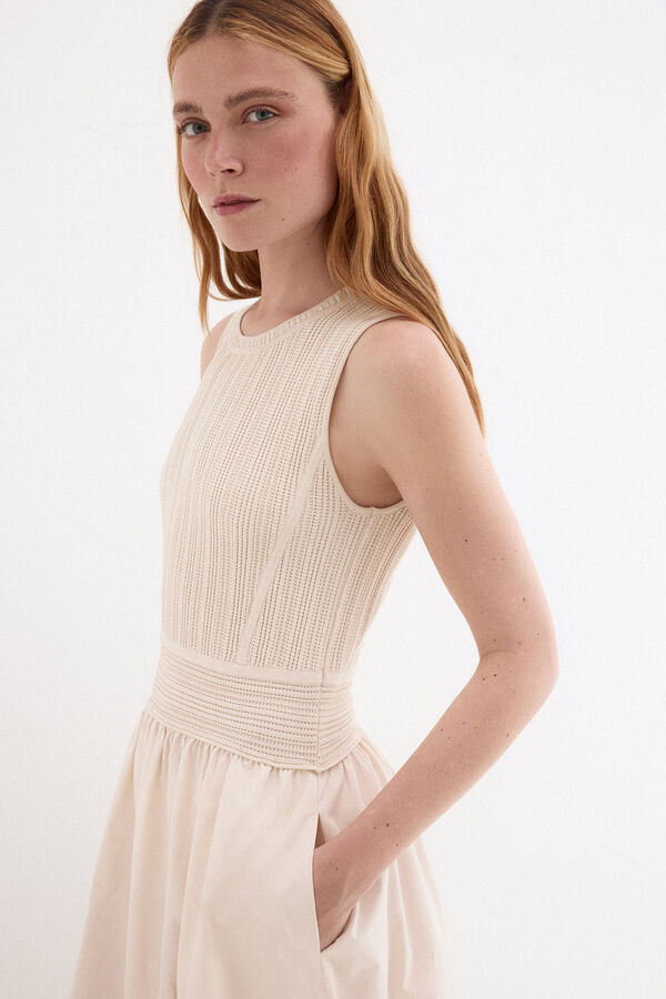 Pedro del Hierro Vestido combinado con cuerpo de punto Crudo