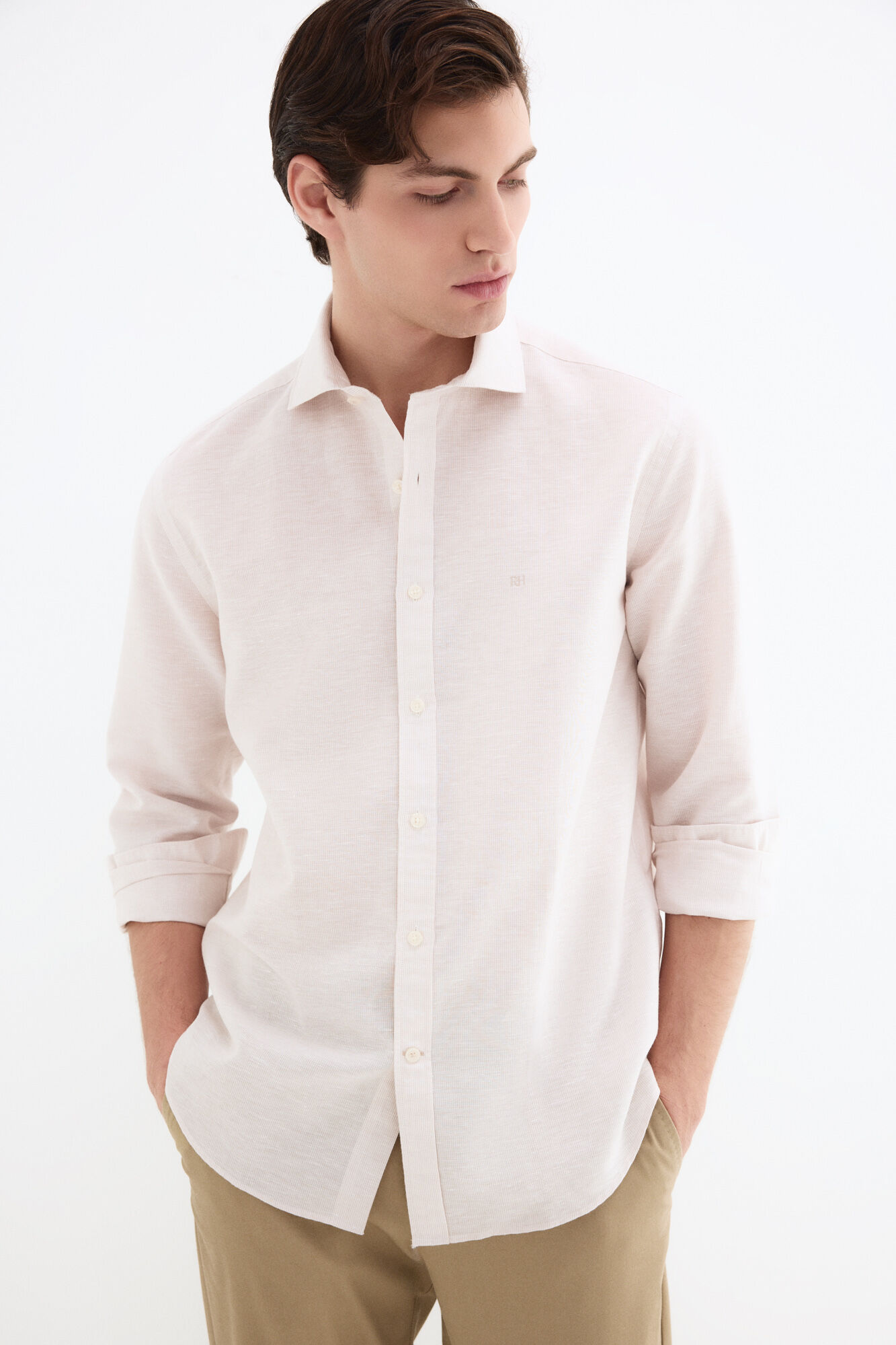 Pedro del Hierro Camisa de vestir rayas lino f&aacute;cil plancha