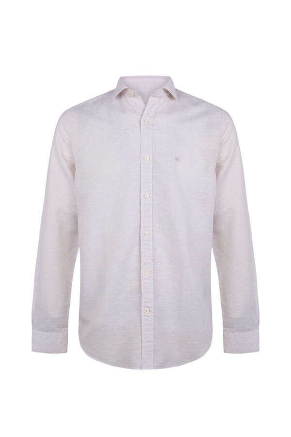 Pedro del Hierro Camisa de vestir rayas lino f&aacute;cil plancha Beige