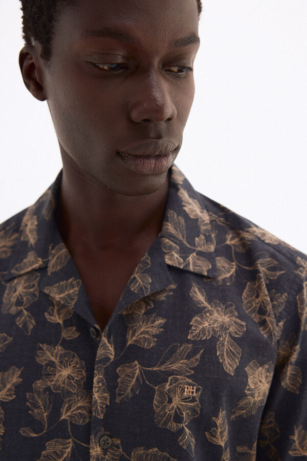 Pedro del Hierro Camisa estampada manga corta tejido italiano Gris